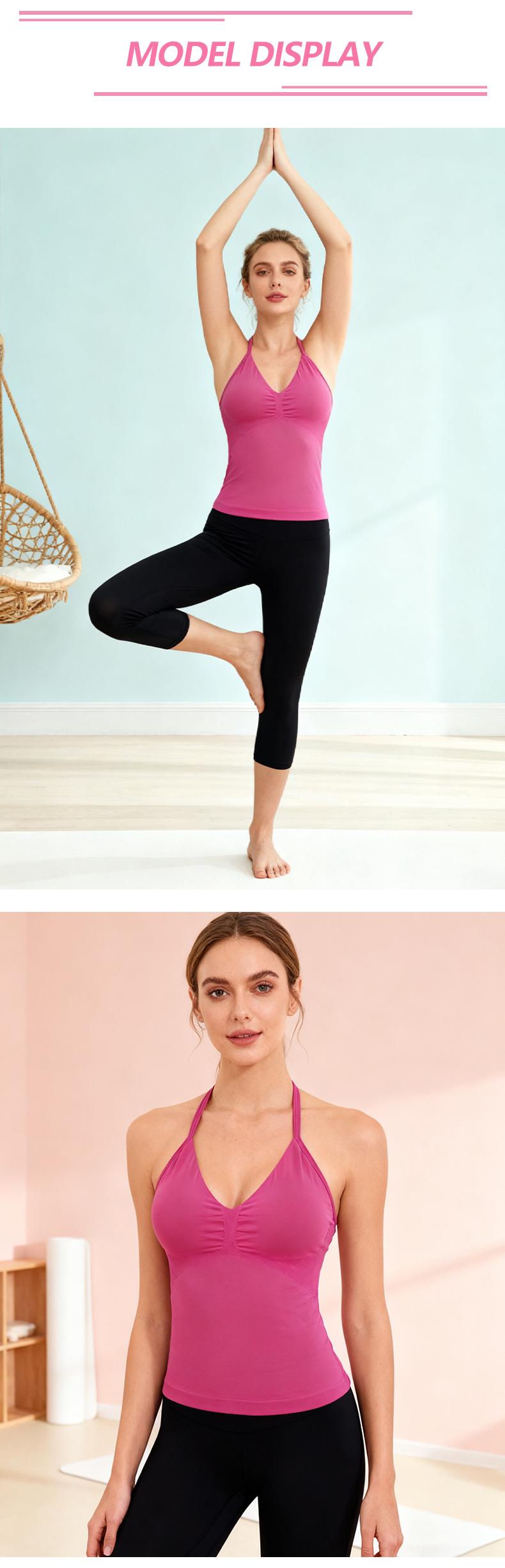 SUNVADUN B377 Sportswear Top Lace-Up Sleeveless Yoga Vest V-Neck Stretch Vest Crop Top for Women Fitness Vest Open Back Athletic Minimalistic Activewear Gym Apparel with Removable Cup Moisture Wicking Quick-Drying High Elasticity