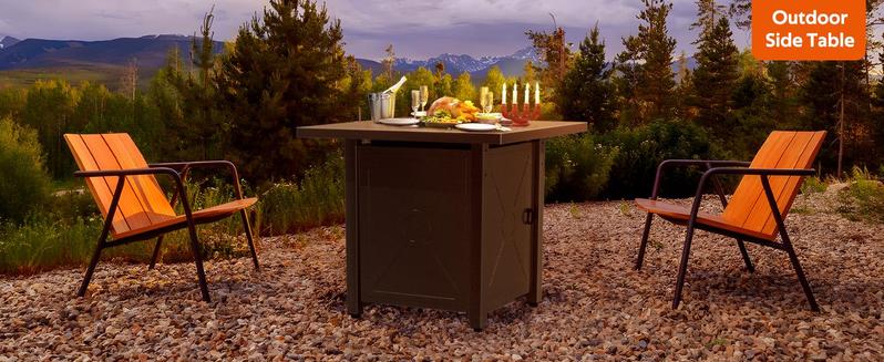 R.W.FLAME Propane Fire Pit , 28"/ 43" Outdoor Gas Fire Tables, Auto-Ignition Fire Tables with Lid, Rain Cover and 3 Pounds Lava Stones for Outside Garden Backyard Deck Patio (Square)