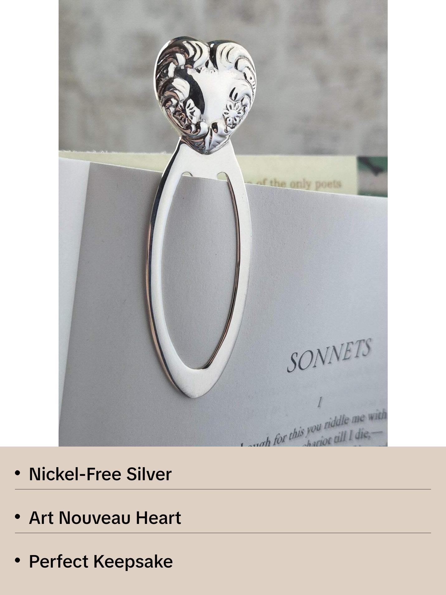 Sterling Silver Ornate Heart Bookmark | Art Nouveau Style Book Lovers Gift