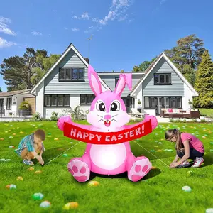5FT Inflatable Easter Decoration Featuring a Rabbit , Equipped with Built-In LED Lights, Perfect for Holiday Parties And Suitable for Indoor, Outdoor, Garden, And Lawn Decoration