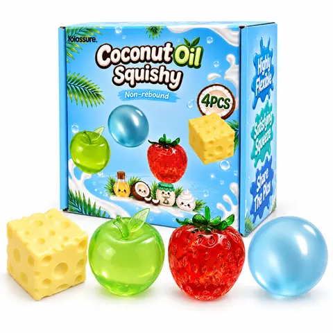 COCONUT OIL Squishy 4PCS Non-Rebound Moldable Fidget Set, Kids Sensory Stress Relief Mini Toys, Assorted Colorful Shapes for Party Favors, Birthday Gifts & Classroom Prizes