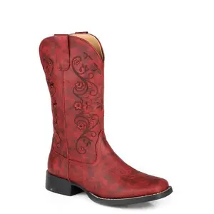 Womens Roper Wine Faux Leather Square Toe Bailey Boots
