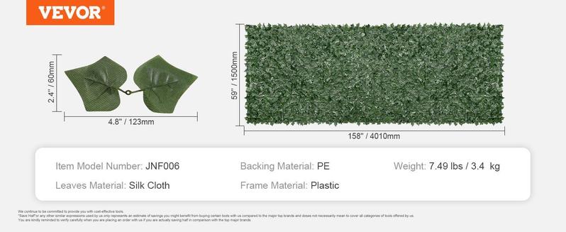VEVOR Ivy Privacy Fence, 59 x 158in Artificial Green Wall Screen, Greenery Ivy Fence w/ Mesh Cloth Backing and Strengthened Joint, Faux Hedges Vine Leaf Decoration for Outdoor Garden, Yard, Balcony VEVOR Ivy Privacy Fence, 59 x 158in Artificial Green Wall Screen, Greenery Ivy Fence w/ Mesh Cloth Backing and Strengthened Joint, Faux Hedges Vine Leaf Decoration for Outdoor Garden, Yard, Balcony