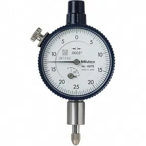 Mitutoyo Dial Drop Indicator: 0 to 0.125" Range, 0-25-0 Dial Reading, 0.0005" Graduation 0.05" per Revolution, Flat Back, 0.000500" Accuracy, Revolution Counter, Includes Green Limit Markers & Plastic Case 1507AB