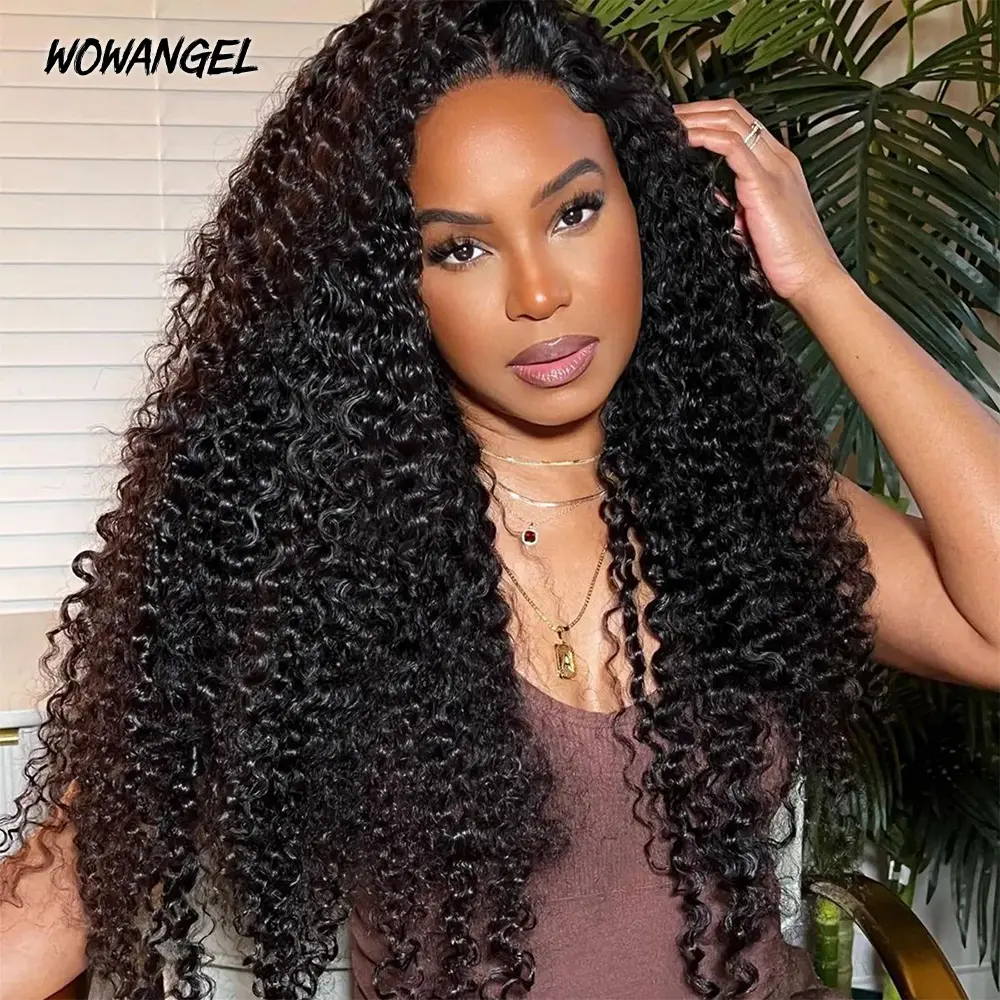 WOWANGEL Wear To Go Half Wig Kinky Curly 200% 300% Density Glueless Real Human Hair Wigs Seamless Flip Over Wigs Beginner Friendly