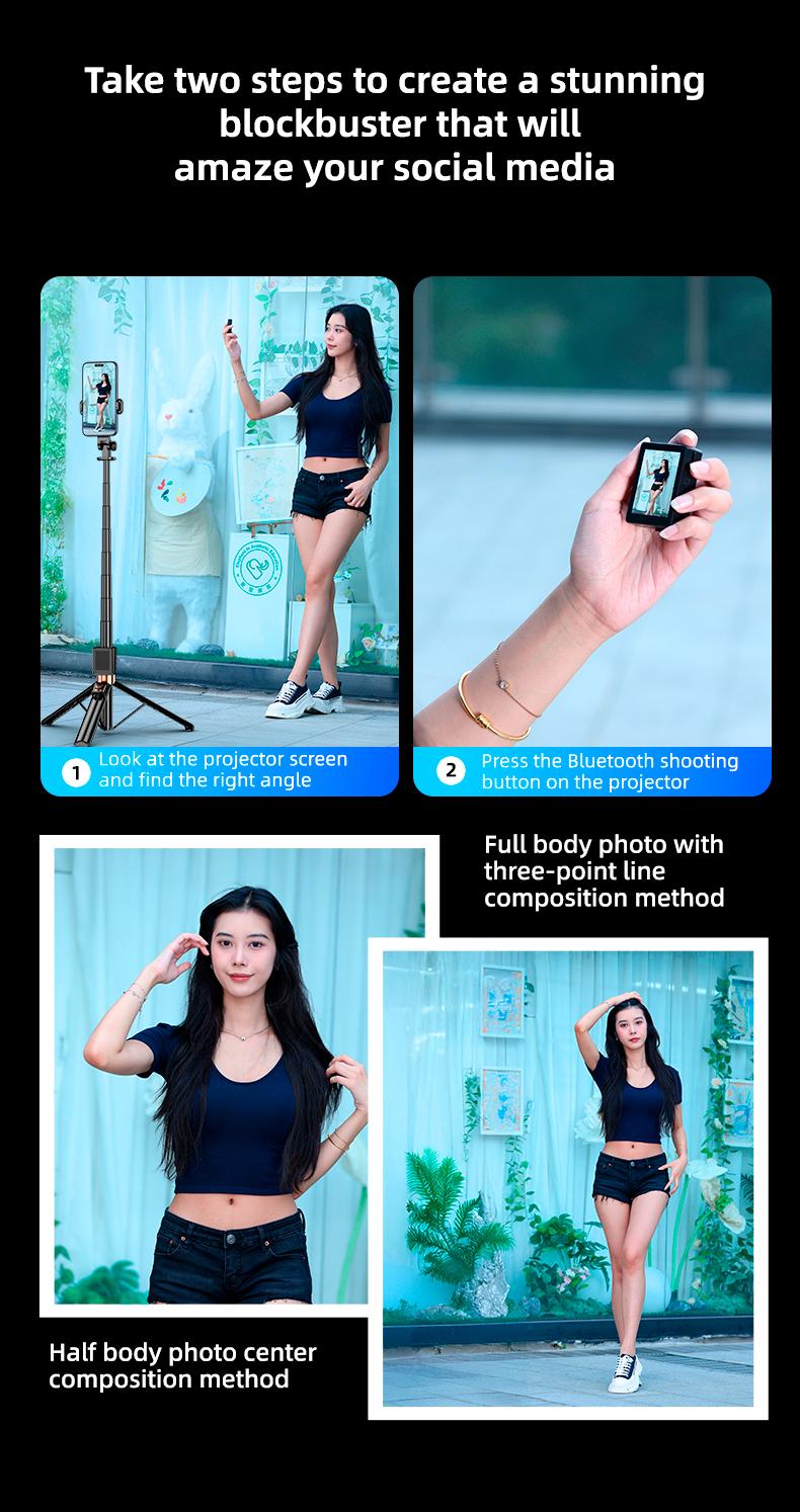 2025 New Rear Camera Selfie Stick, XO 3 in 1 Projection Selfie Stick, with Fill Light and Bluetooth Remote Control, No App Required, Suitable for Taking Photos, Live Streaming, and Video Recording.