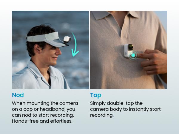 Xtra Atto Wearable 4K Action Camera, 54 g, Light and Compact, 1/1.3″ Sensor, 4K/60fps Video, 220‑Min Max Recording, 5-Min Pre-Recording, Built-in Stabilization, 128GB Storage, 600MB/s Fast Transfer