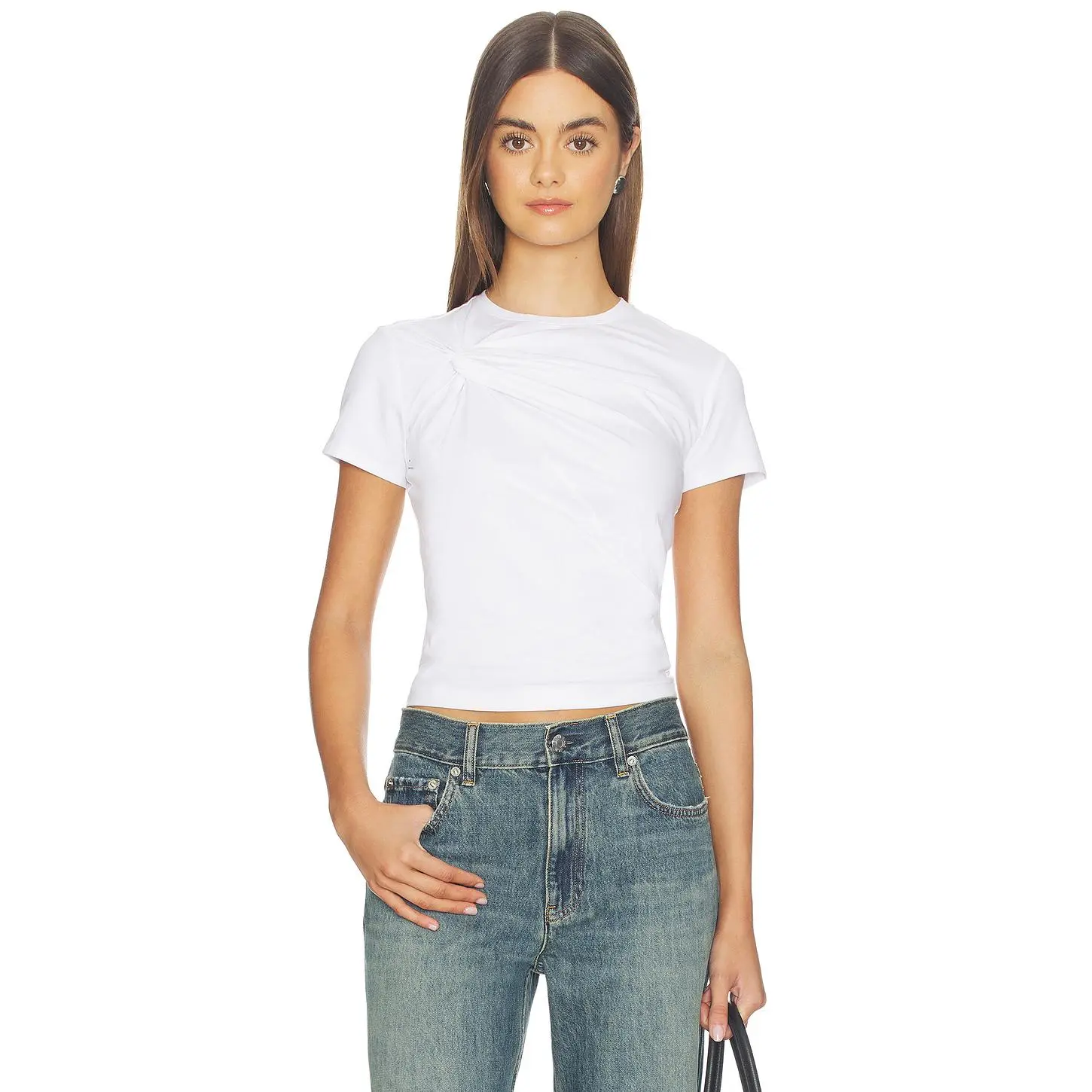 Good American Super Stretch Twist Tee Shirt in White001