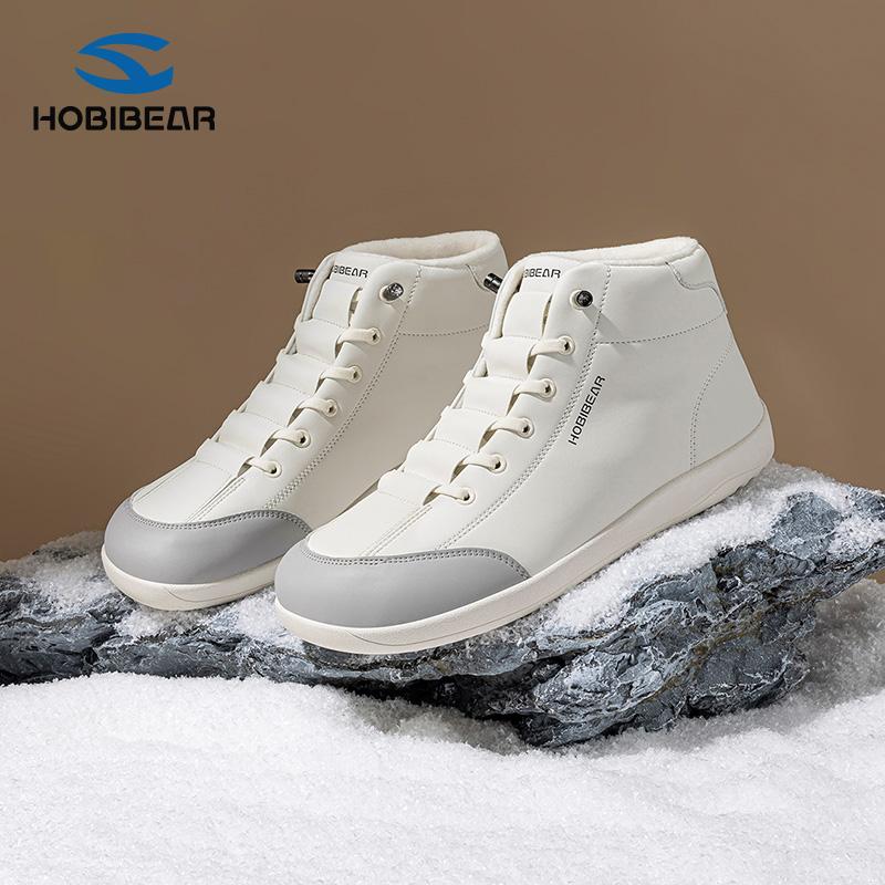 HOBIBEAR Spring/Autumn Wide Fit Synthetic Leather Mid-Top Sneakers with Plush Lining - Women's Flat Shoes