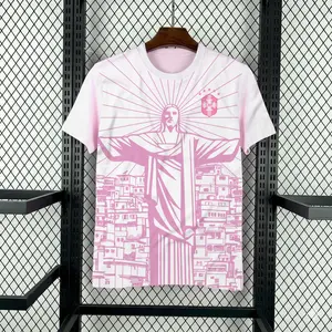 2026 Brazil Jesus Edittion Pink Color Soccer Jersey, Unisex Soccer Jersey For Couple Matching, Vintage Streetwear Soccer Jersey, Perfect Gifts, Sports Top, Gym Athletic Clothes