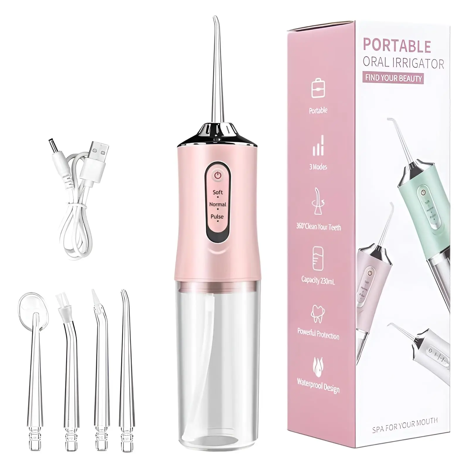 Electric Water Flosser Cordless for Teeth 3 Modes 4 Jet Tips Cleaning and Flossing Water Dental Portable Floss Irrigator Oral Water Flossed Rechargeable Tonsil Stone Travel Adults