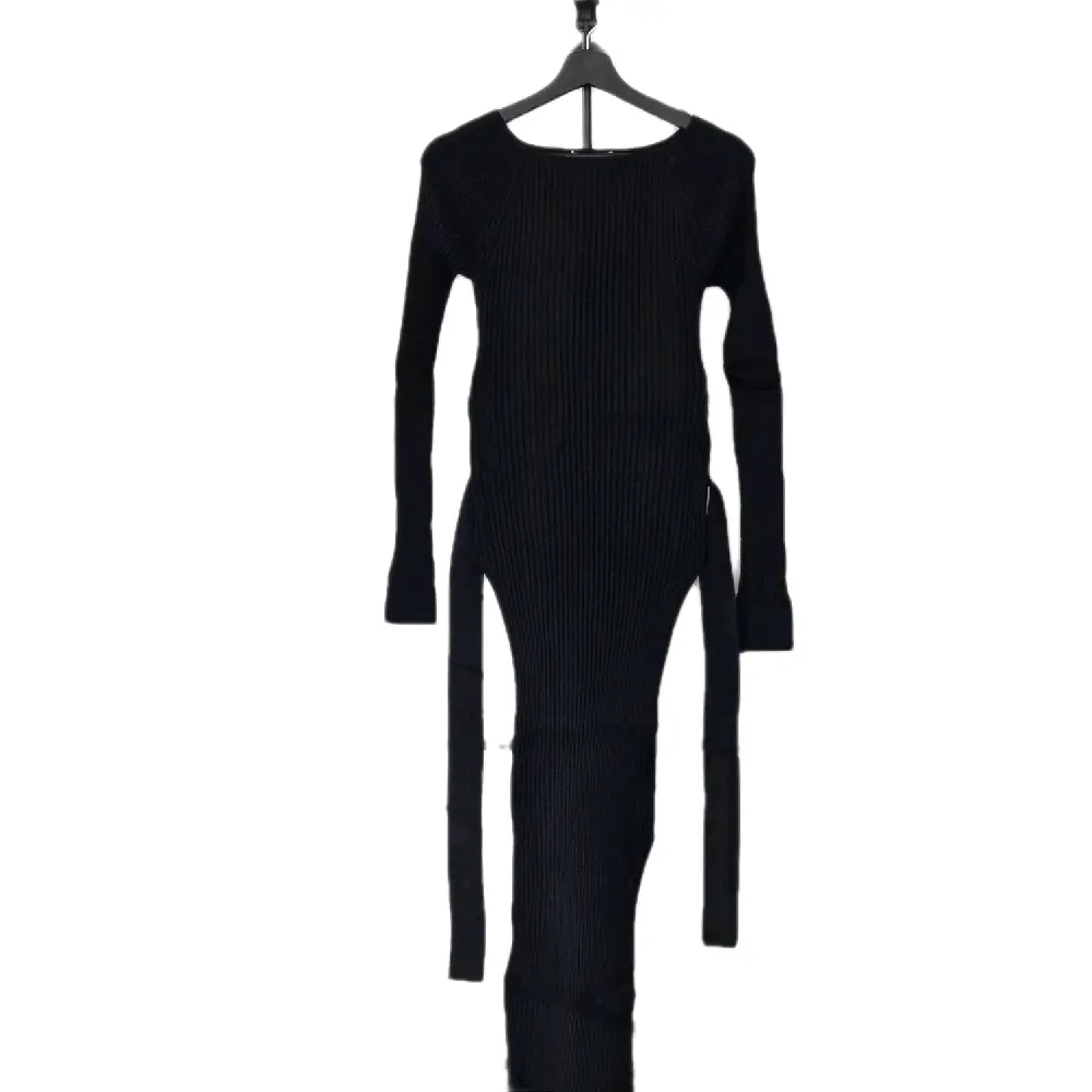 Mango Elegant Black Long Sleeve Dress - Ribbed Knit, Slim Fit, Perfect for Casual & Formal Wear