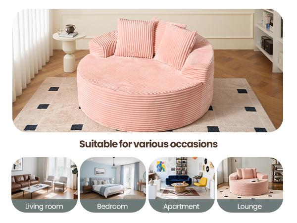 WEAXTY Boneless Circular Couch Round Sofa Chair Plush Corduroy Sponge Sofa Chaise Lounge Oversized Sleeper Round Chairs Bean Bag for Living Room,Lazy Sofa