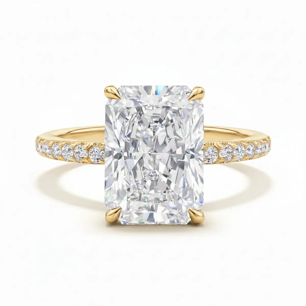 Radiant Cut Ice Flower High Carbon Simulated Diamond Engagement Ring - 10x8mm, Copper Base Real Gold Plated, Promise Ring for Couples, Gold Plated Ring Beautiful Rings Sparkling Rings