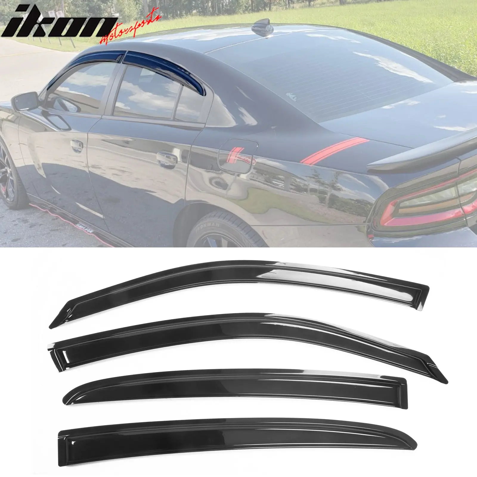 Fits Dodge Charger 2011-2023 Slim Smoke Tape On Window Visors 4PCS Acrylic Fits Dodge Charger 2011-2023 Slim Smoke Tape On Window Visors 4PCS Acrylic