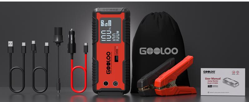 GOOLOO GT4000S Jump Starter 4000 Amp Car Starter 100W Two-Way Fast-Charging Portable Car Battery Charger Booster Pack for 10L Diesel and 12L