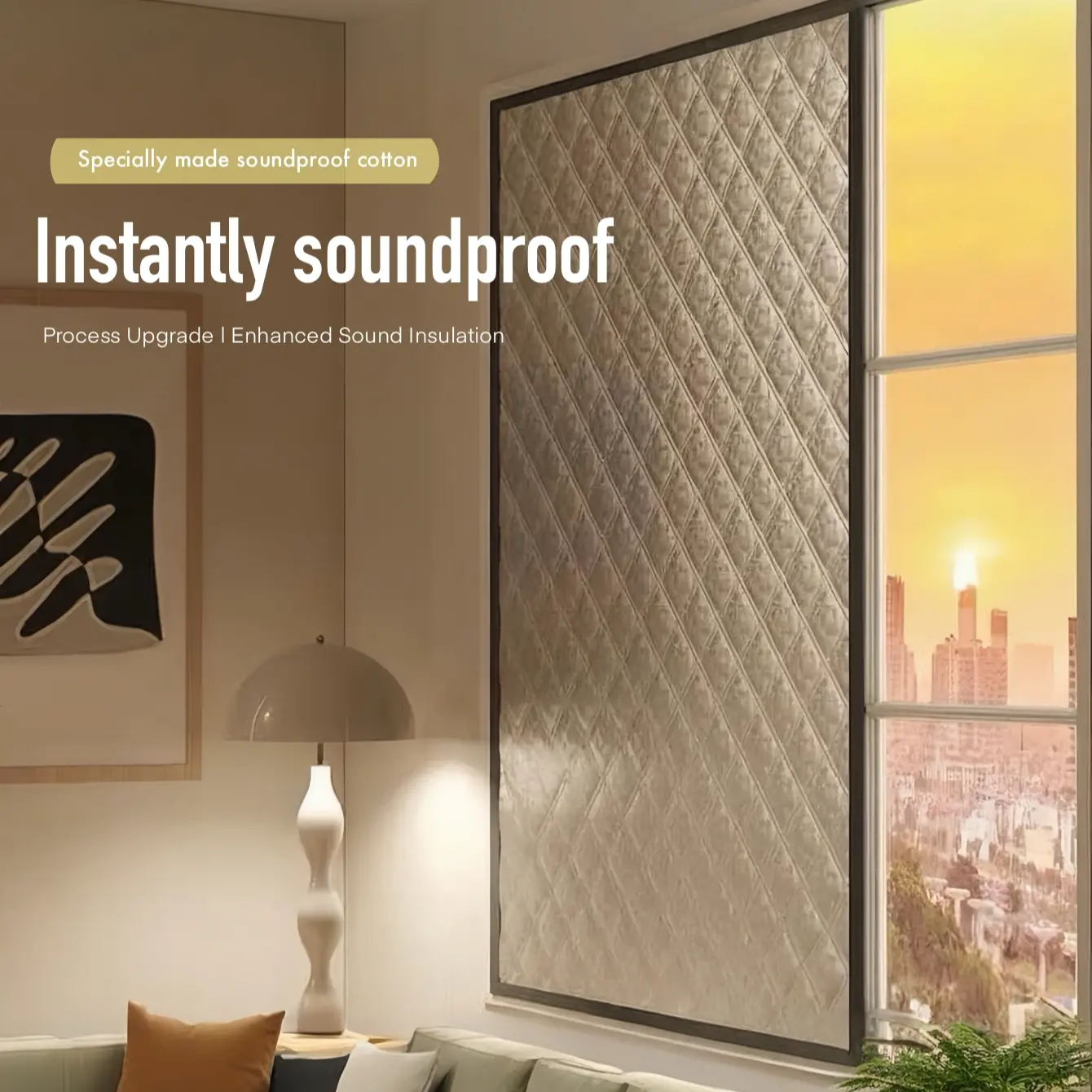 Large Size Soundproof Curtains, Window Curtain, Easy Install Curtain, No Drilling Required, Wall-Destroying-Free, Suitable for Bedroom, Living Room, Office, Thermal Insulated and Warm