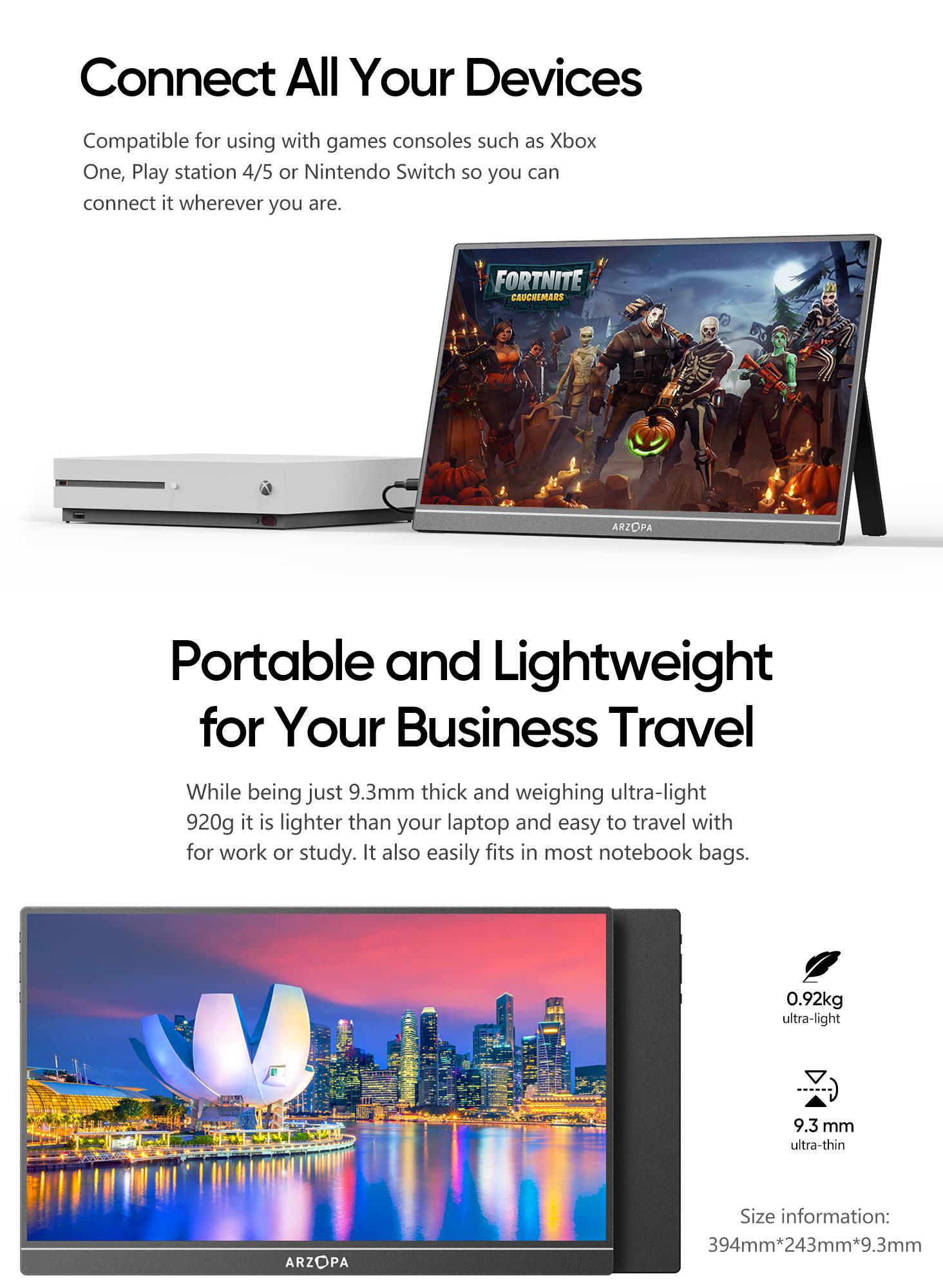 ARZOPA 17.3" Portable Monitor 1080P FHD HDR IPS Laptop Computer Monitor HDMI USB C External Screen with Dual Speakers for PC Mac Phone Xbox Switch PS5 ARZOPA 17.3" Portable Monitor 1080P FHD HDR IPS Laptop Computer Monitor HDMI USB C External Screen with Dual Speakers for PC Mac Phone Xbox Switch PS5