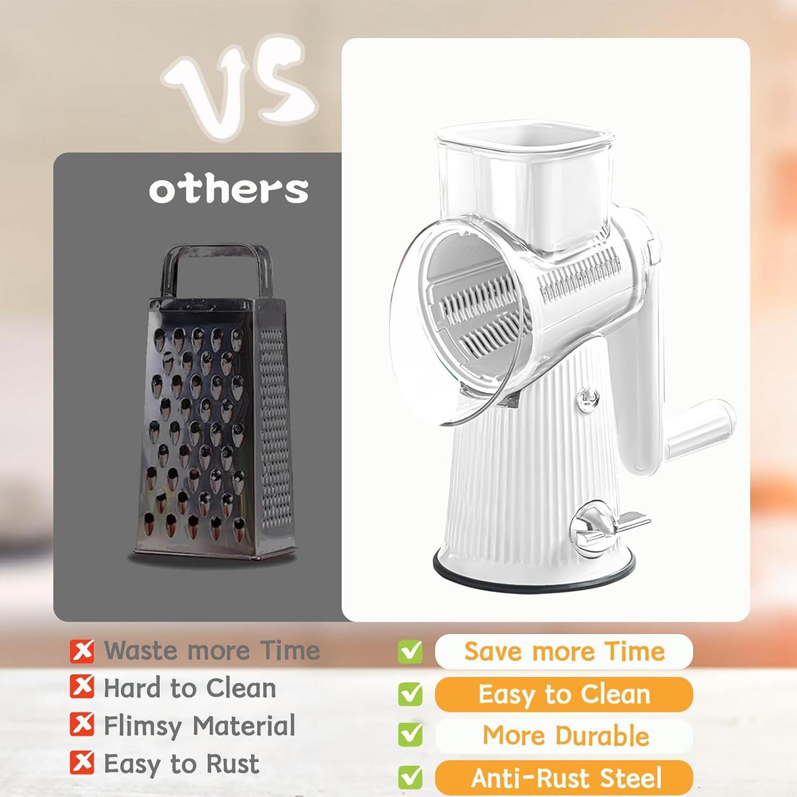 Manual Rotary Cheese Grater, 3-in-1, with Replaceable Stainless Steel Blades, Cheese Grater (Green/White)