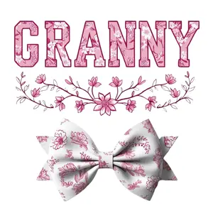 Granny, Pink and white, Bow, Press-ready, Transfer only, MTO