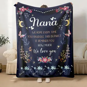 Nana Soft Flannel Blanket with "Nana" Design Cozy Bedspread for Christmas Birthdays & Mother's Day Gifts from Grandkids Navy Blue Decoration exquisite kid room decor super unique