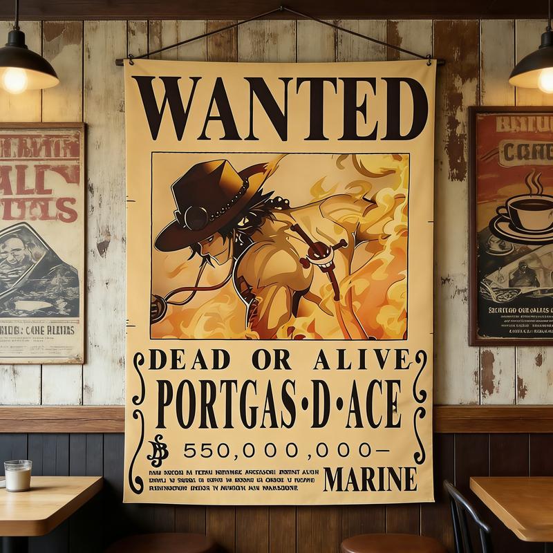 "Fire Fist Ace" popular Japanese anime One Piece wanted poster canvas art print, featuring high-quality dynamic artwork. This urban-style wall decor is perfect for bedrooms, studies, and studios, with the cartoon image printed on canvas.
