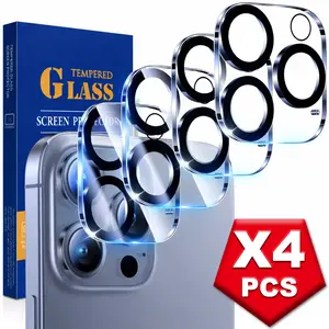 4 Pcs Tempered Glass Camera Lens Cover For iPhone 17 16 15 14 13 12 11 Pro Max – Scratch & Shock Resistant, HD Clear, Full Coverage