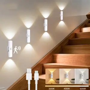 3/6 PACK Smart Magnetic LED Motion Sensor Light, Adjustable 3 Color Lighting, USB Rechargeable, Wireless Stick on Anywhere Hallway Lamp, Step Lights for Entrance, Bedside, Desk, Closet, Bedrooms