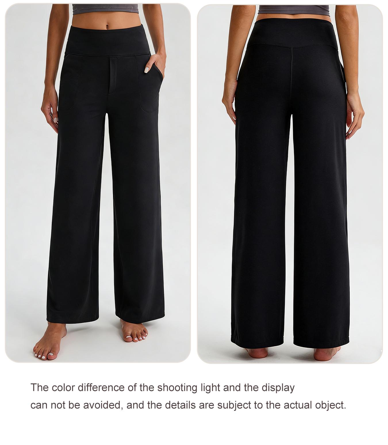 1PCS Black  High Waist Wide Leg Straight Casual Pants For Women, Suitable For Summer,Fall Solid Colors Minimalist Palazzo Style with Pockets for Women's Everyday Wear