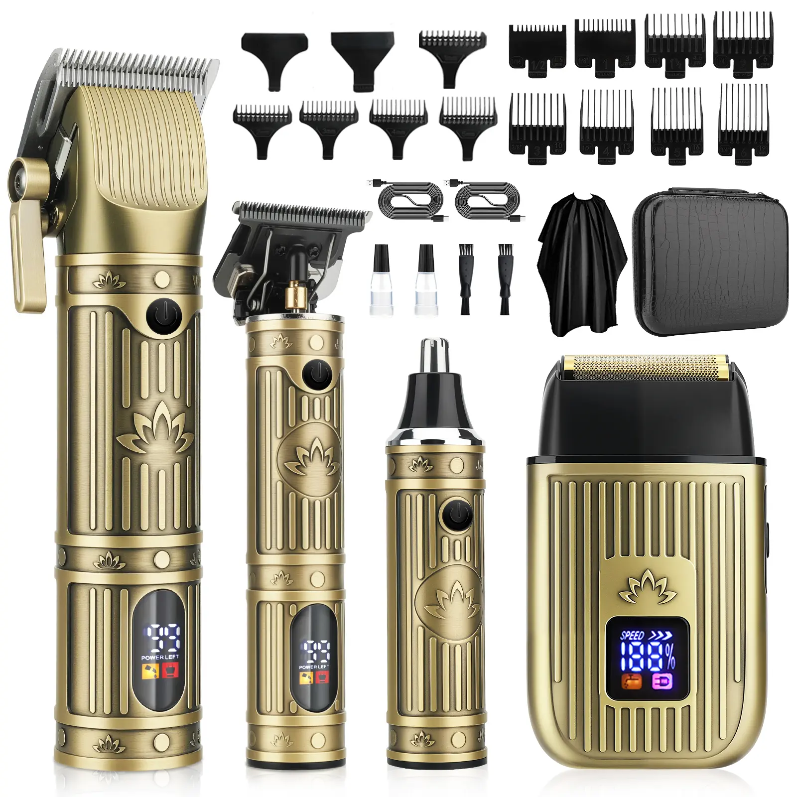 Amuliss Hair Clippers for Men Professional,Beard Trimmer Hair Trimmer Kit,Cordless Clippers and Trimmers Set,Electric Razor Shavers for Men,Nose Trimmer Mens Grooming Kit for Barber,LED Display