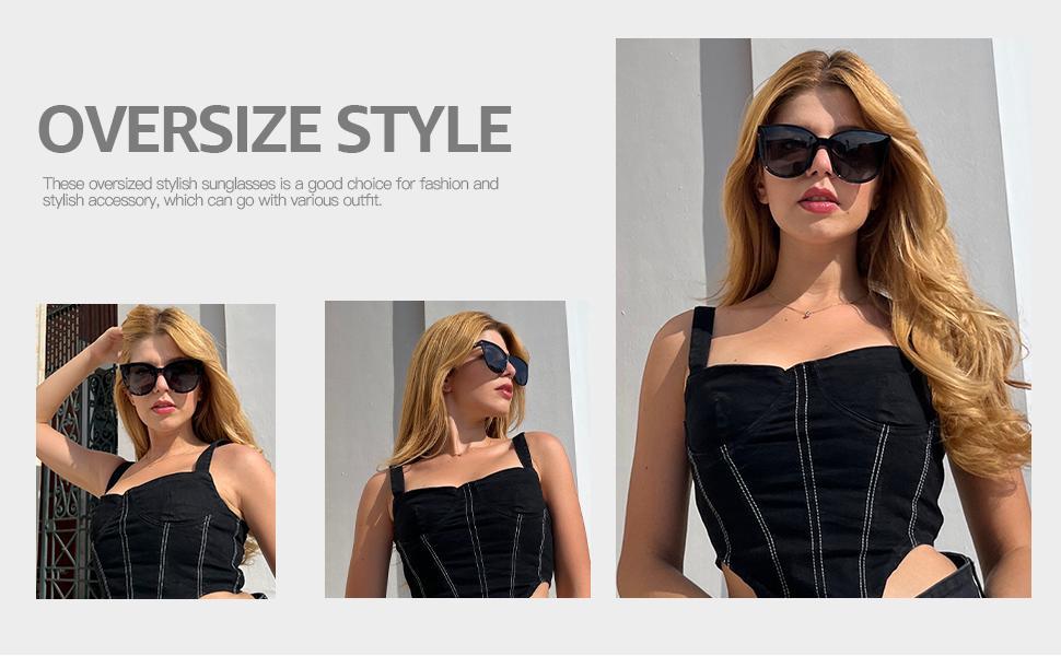 LVIOE Cat Eyes Sunglasses for Women, Polarized Oversized Fashion Vintage Eyewear for Driving Fishing - 99.99% UV Protection
