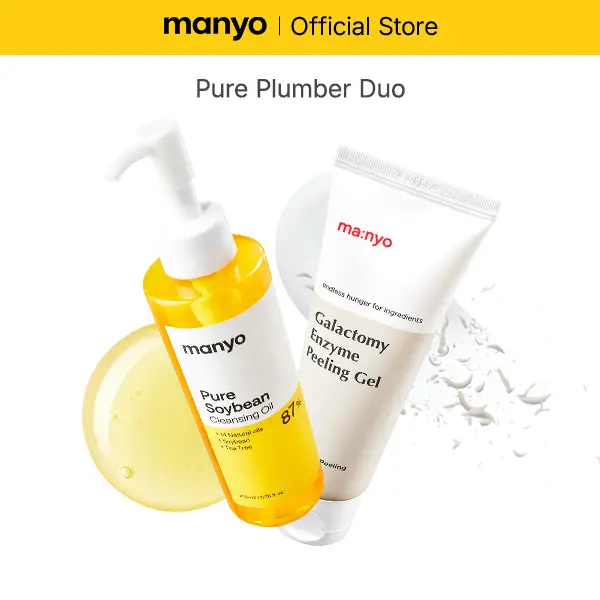 [manyo] Pore Plumber Duo (Galactomy Enzyme Peeling Gel 75ml + Pure Cleansing Oil 200ml) 2-Step Double Cleansing Set for Face, Dead Skin & Blackhead Remover, Korean Skin Care
