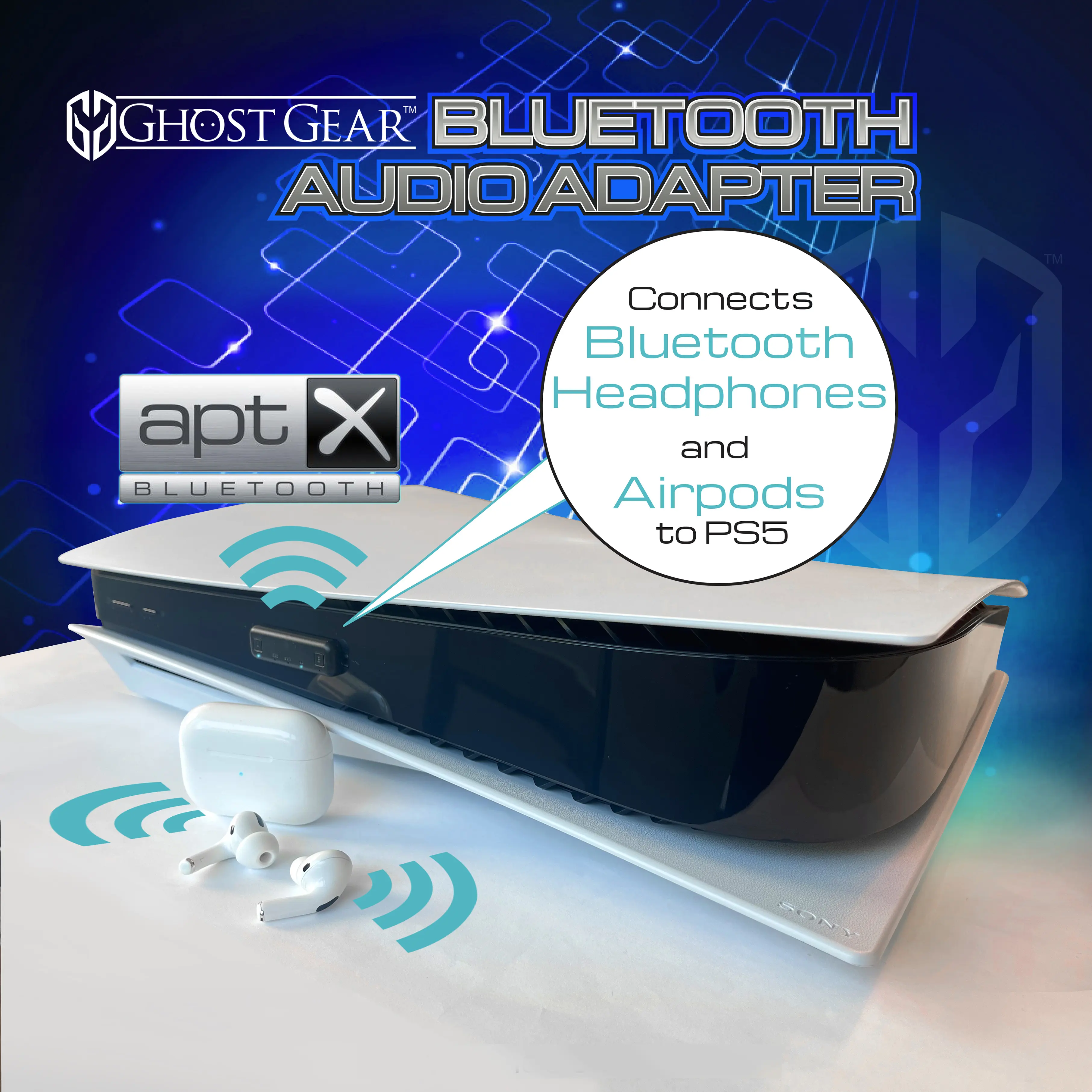 Ghost Gear PS5 Bluetooth Audio Adapter Device - Wireless Console Accessory for PS5, PS4, Switch, AptX Low-Latency Protocol for Bluetooth Headphones & AirPods, Accessories