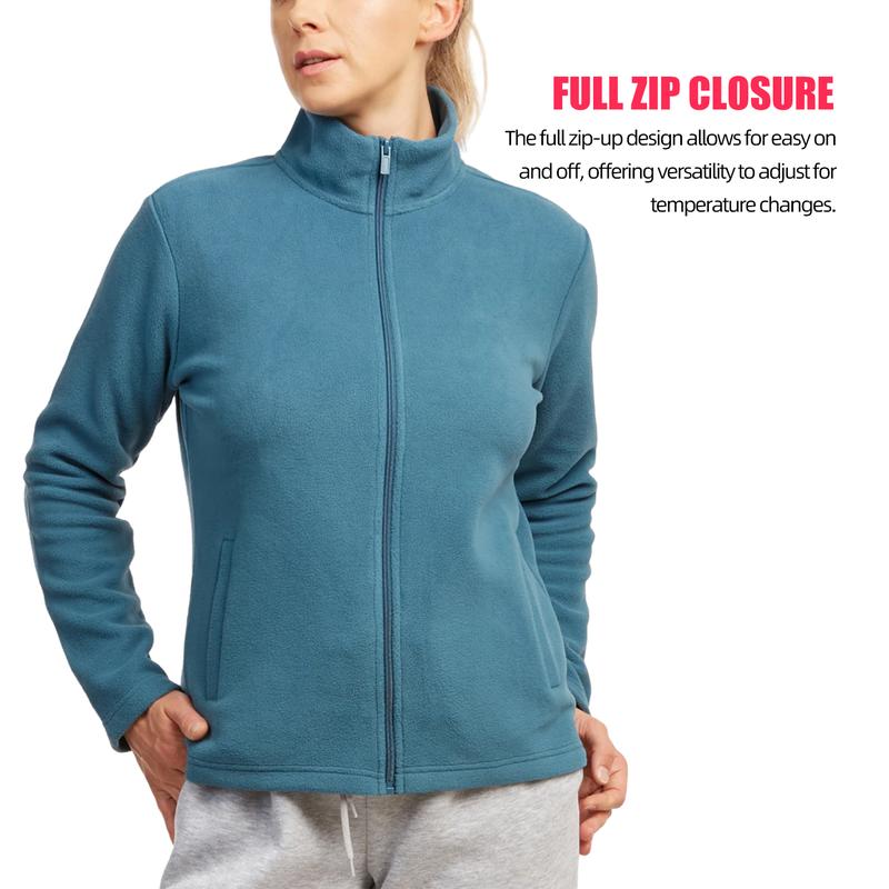Women’s Polar Fleece Jacket with Pockets Full Zip Up S-3XL Regular & Plus Long Sleeve Lightweight Warm Coat Spring Fall Winter Activewear Womenswear