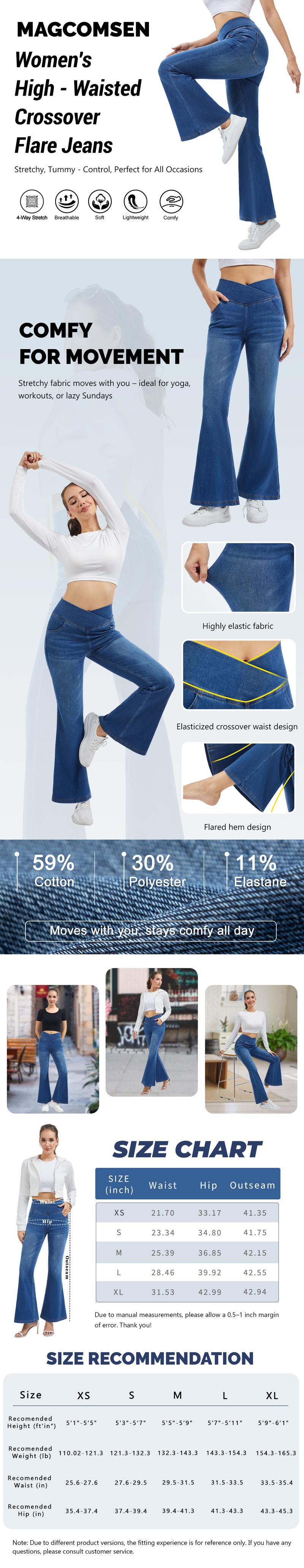 MAGCOMSEN Women's High Waisted Crossover Flare Pants - Regular Length Stretchy Knit Jeans Tummy Control & Hip Lifting 4 Pockets Pull On Casual Bell Bottom Jeggings FallFreshness Outdoorfun