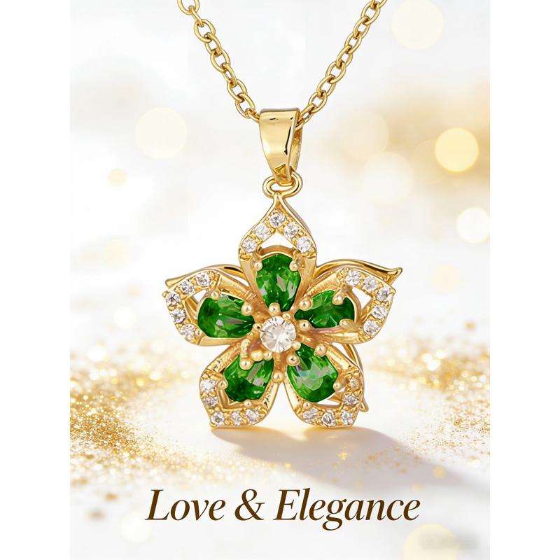 Fashion Lucky Five-Petal Flower Pendant Necklace Sparkle Gold Zircon 360° Rotatable Chic Daily Accessory Luxury Elegant Perfect Valentine's Day Gift Fashion Lucky Five-Petal Flower Pendant Necklace Sparkle Gold Zircon 360° Rotatable Chic Daily Accessory Luxury Elegant Perfect Valentine's Day Gift