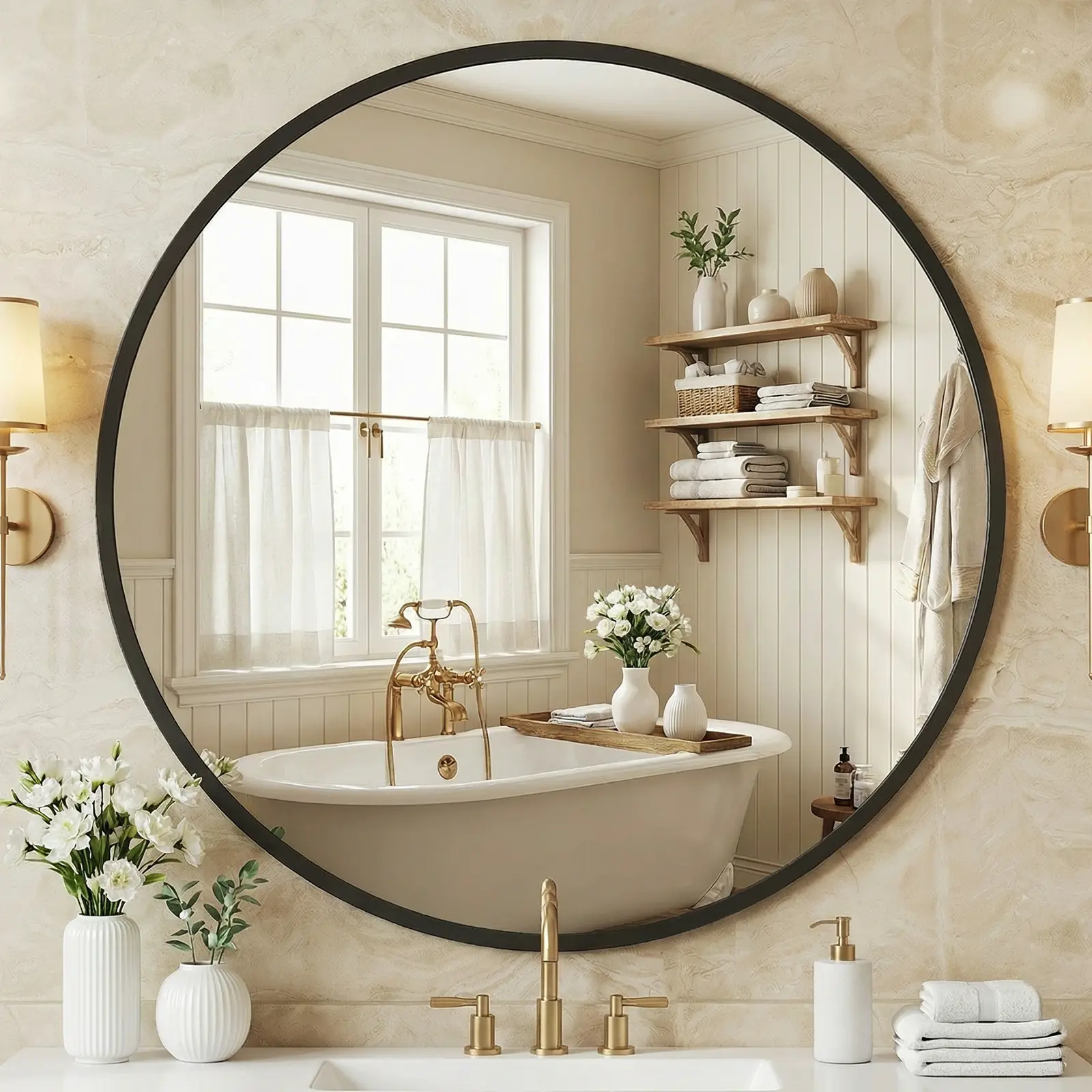 Round Wall-Mounted Mirror, Made Of High-Quality Aluminum, With a Clear And Bright Mirror Surface, Equipped With a Convenient Hook