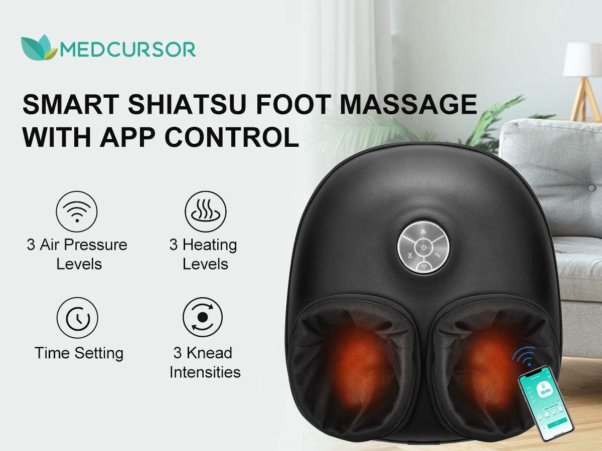 Medcursor Foot Massager with Heat Electric Shiatsu Kneading Machine with Smart APP Mobile Control & 3 Intensity Levels for Home & Office Use - Adjustable