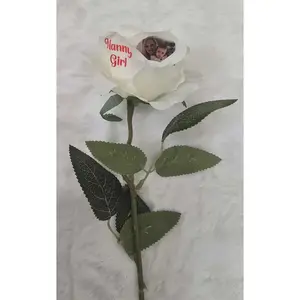 White Rose Custom Forever Flower Photo & Text Rose, Personalized Keepsake Gift, Valentine’s Day Anniversary Wedding Mother’s Day Flower Keepsake Décor