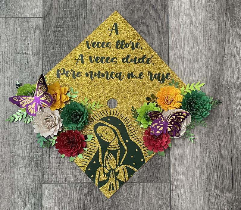 Graduation Cap toppers, glitter base, paper flower