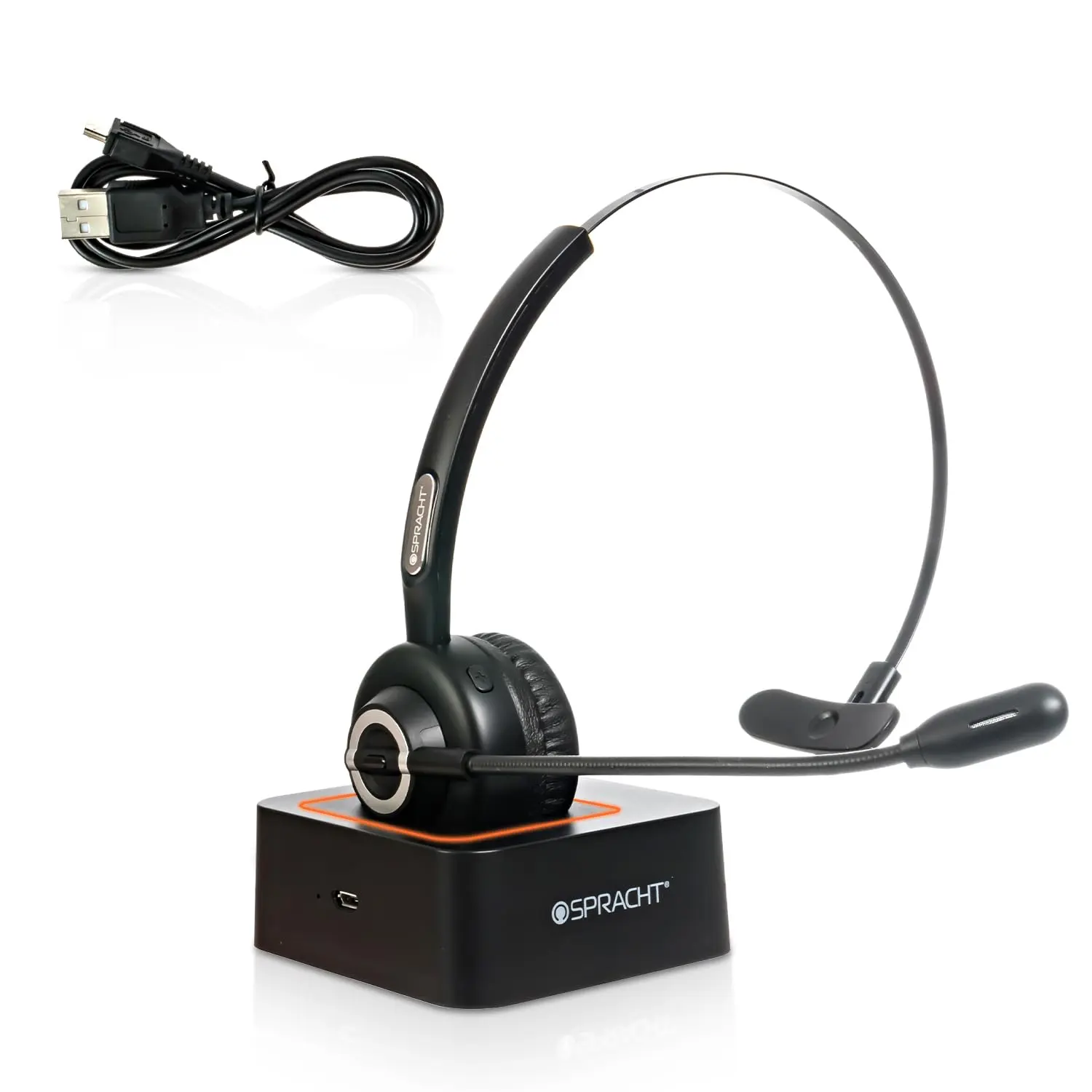 Spracht Wireless Bluetooth Headset for Truckers with Noise Cancelling, USB Adapter & Base, Single Ear Headphones with Mic, 15 Hr Battery