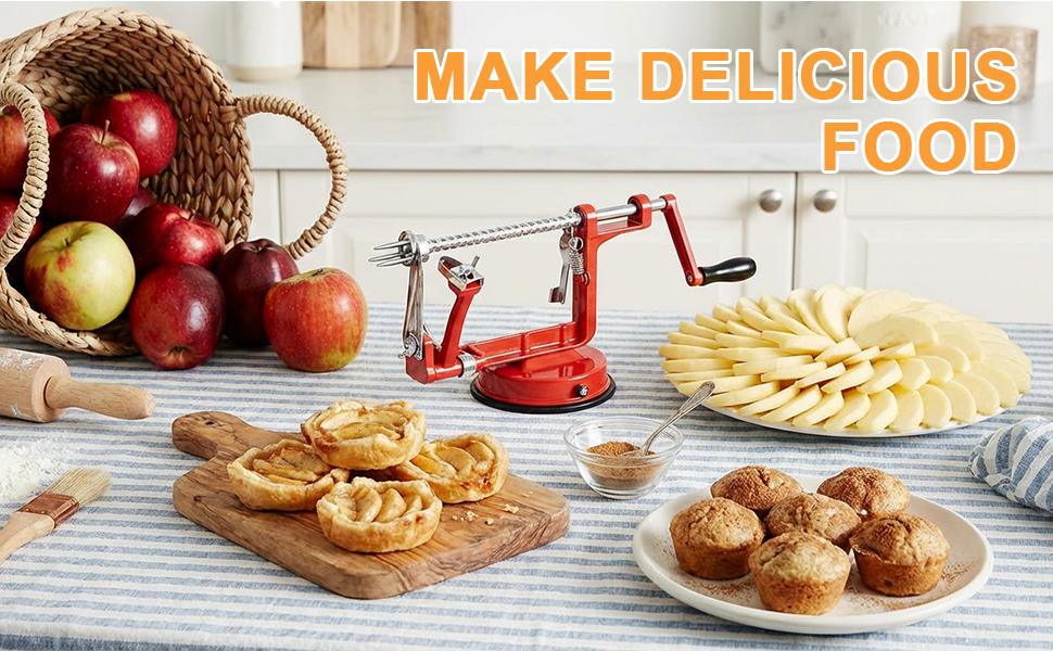 Apple Peeler Corer Slicer with Suction Base – Hand Crank Spiral Cutter
