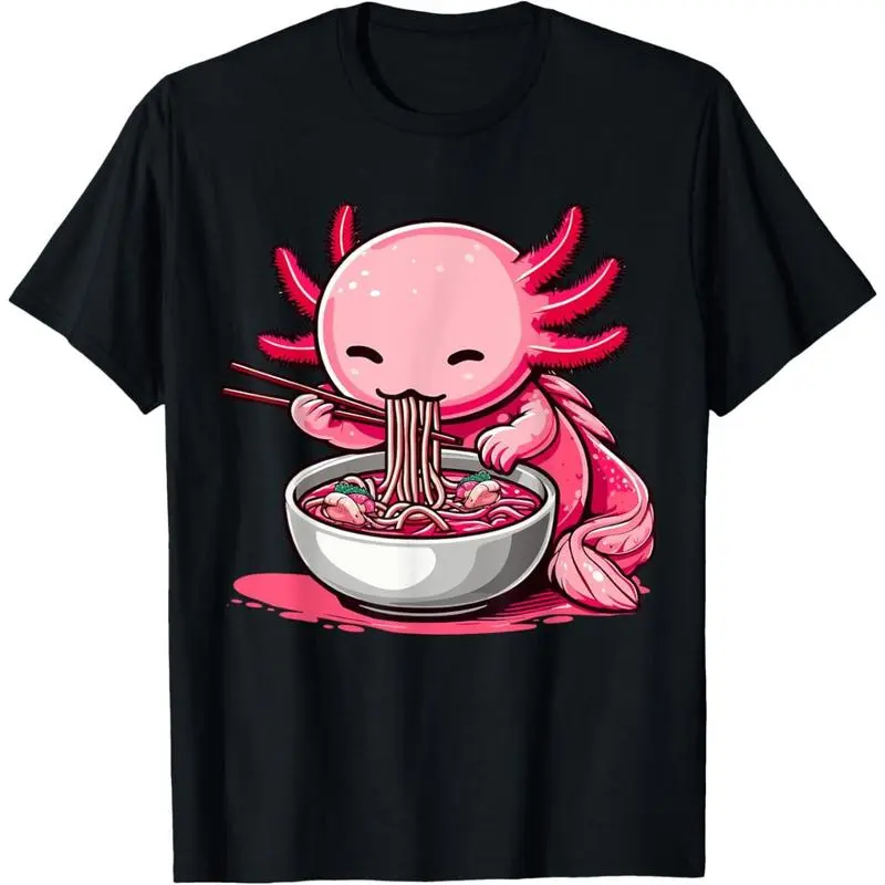 Anime Kawaii Axolotl Eating Ramen Noodles Kids Teen Girl Boy T-Shirt  made in usa.