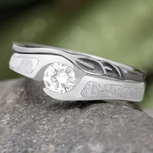 Leaf Accented Ring, Curved Wedding Band Mate to Engagement Ring