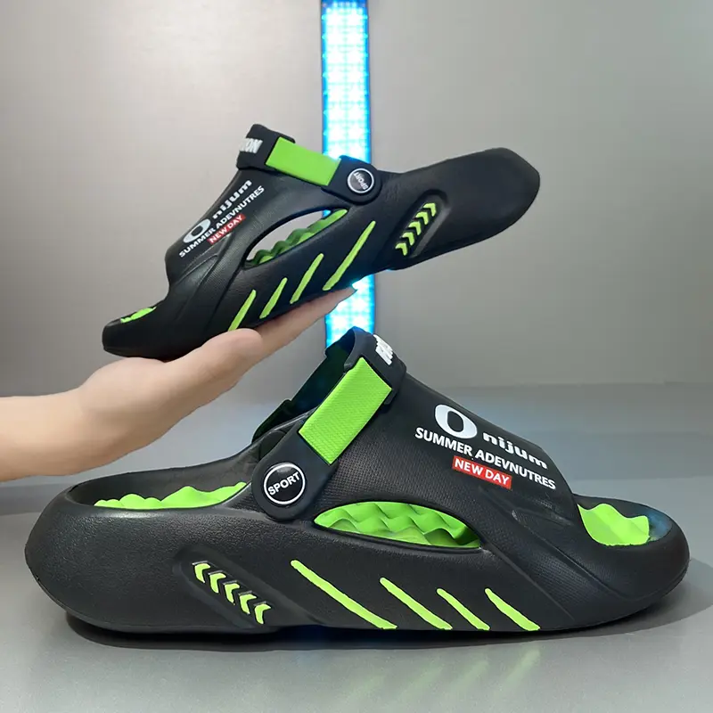 Chunky Platform Slides for Men, Casual Shock-Absorbing EVA Massage Sandals with Detachable Heel Strap, Anti-Slip for Shower & Holiday, Bathroom, Footwear, Slip On, Outdoor