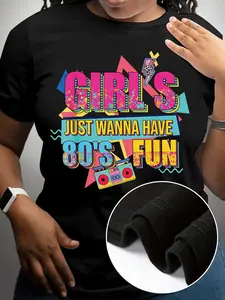 A Fun Graphic T-Shirt from The 80S, Featuring Short Sleeves And a Casual Round Neck, Perfect for Women'S Spring And Summer Wear
