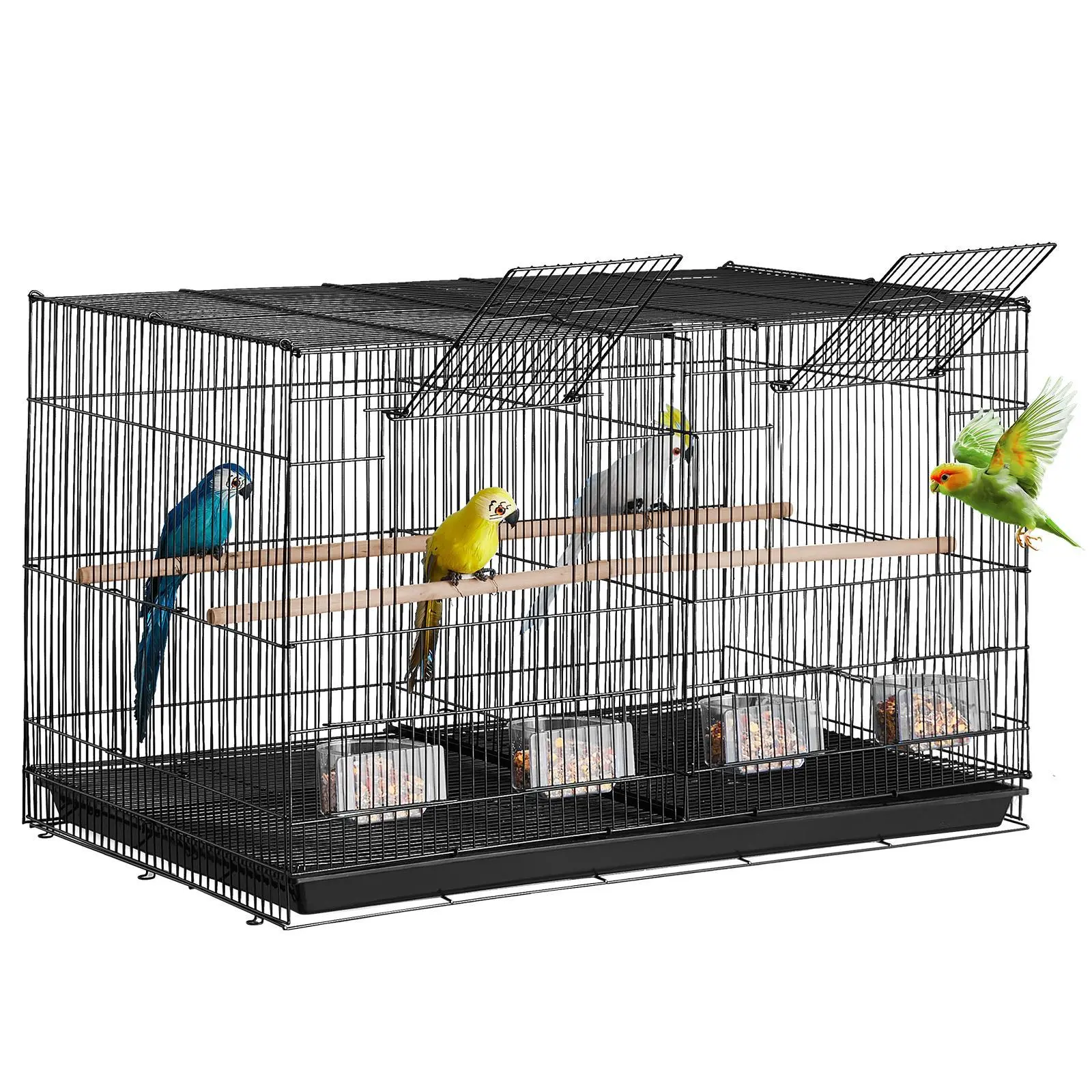 【SummerFinds】VEVOR Bird Cage,  , 18 in, Small Parakeet Cage with Divider, Sturdy Metal Bird Flight Cage, Travel Birdcage with 5 Perches & 4 Feeding Cups, Parrot Cage for Canaries Lovebirds Cockatiels Budgie, Black