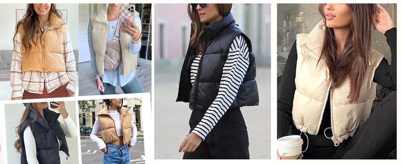 Kingapril Women's Cropped Puffer Vest Winter Hooded Zip-Up Quilted Padded Sleeveless Warm Gilet with Pockets