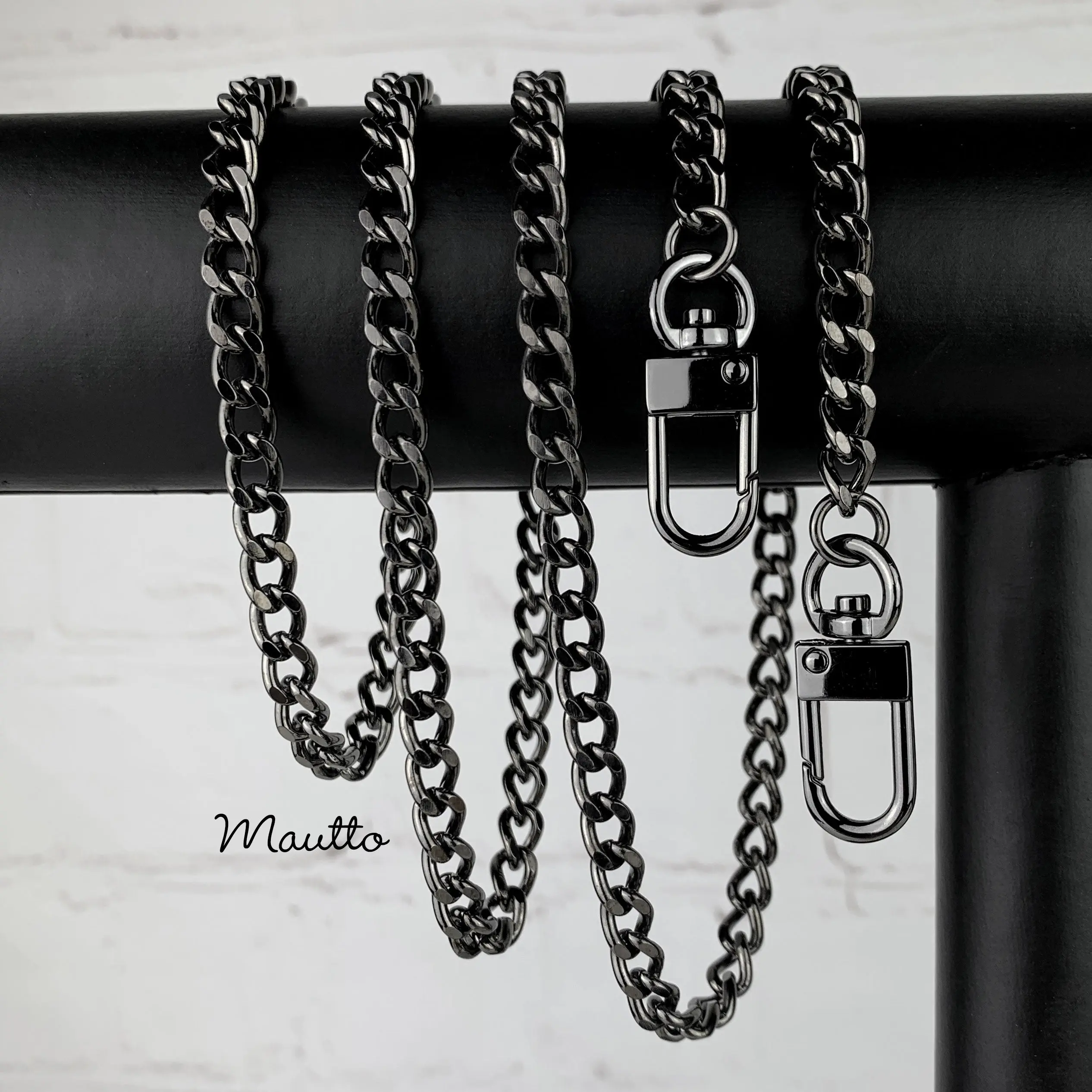 Mini Classic Curb Chain with Diamond Cut Accents, Gunmetal Finish - 1/4 inch (7mm) Wide Luxury Chain Strap - Handle to Crossbody Lengths