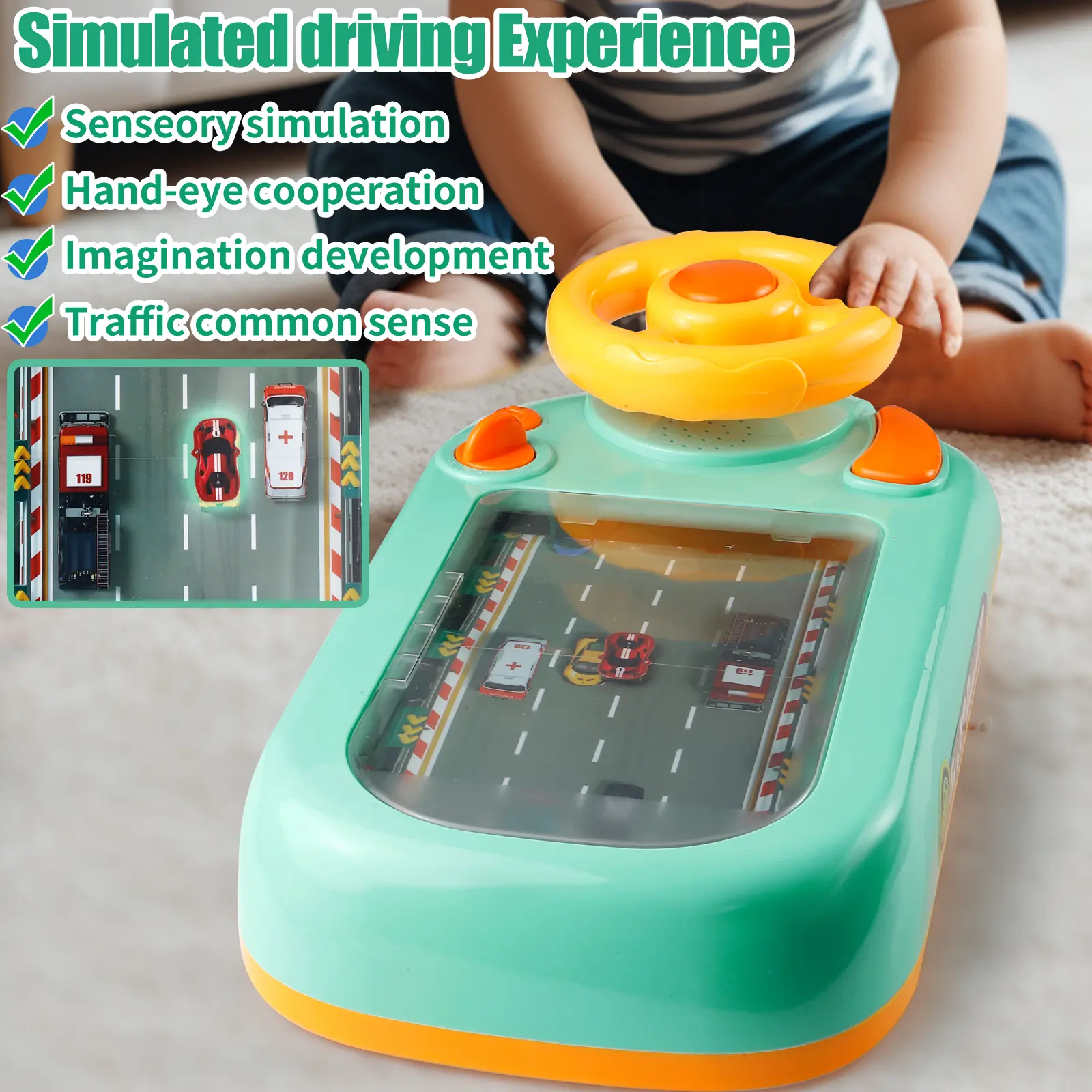 Car Racing Adventure Toy, Musical steering Wheel Racing Car Toy for Kids, Toddler Interactive  Dricing Racing Car Game Toy Learning Reaction Skills